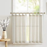 Solid Linen Tab-Top Sheer Kitchen Curtains - Jinchan Home