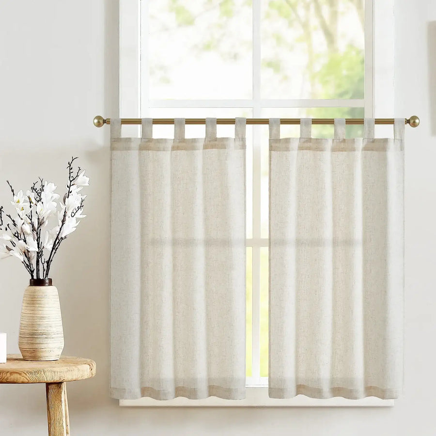 Solid Linen Tab-Top Sheer Kitchen Curtains - Jinchan Home
