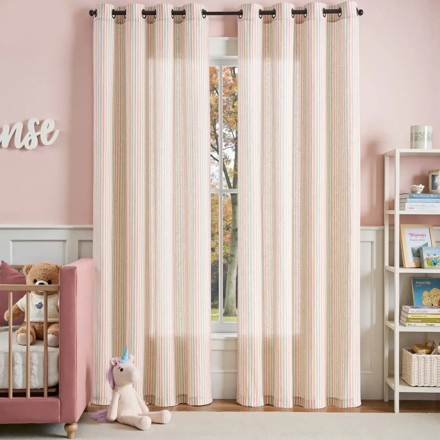 Colorful Vertical Stripe Poly-Linen Grommet Curtains - Jinchan Home