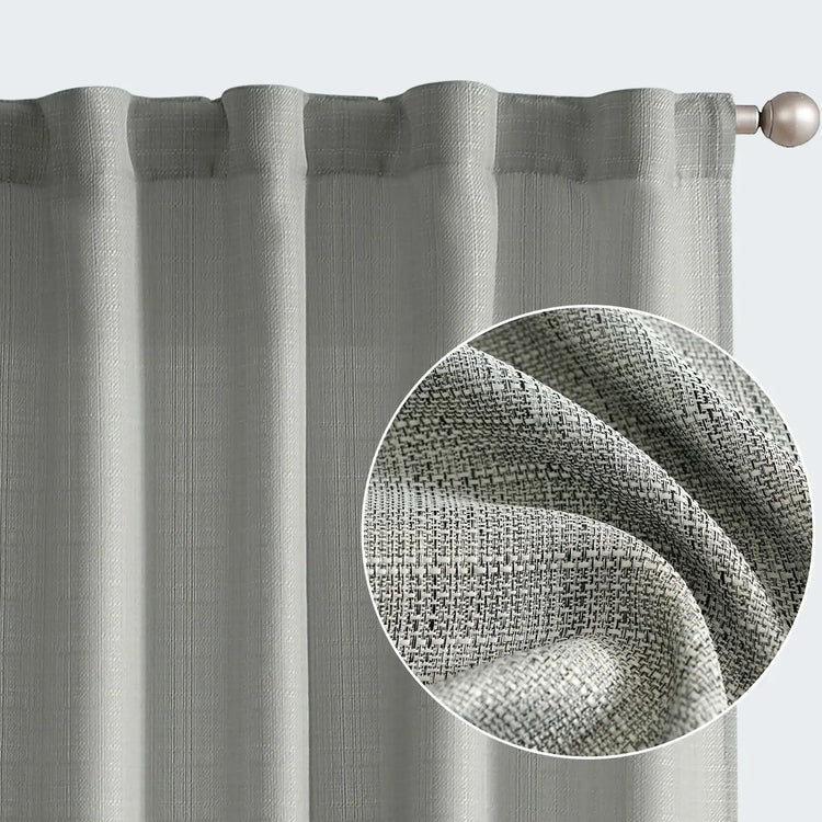 Solid Faux Linen Polyester 3-in-1 Curtains - Jinchan Home