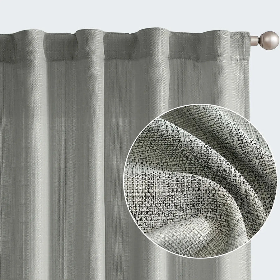 Solid Faux Linen Polyester 3-in-1 Curtains - Jinchan Home