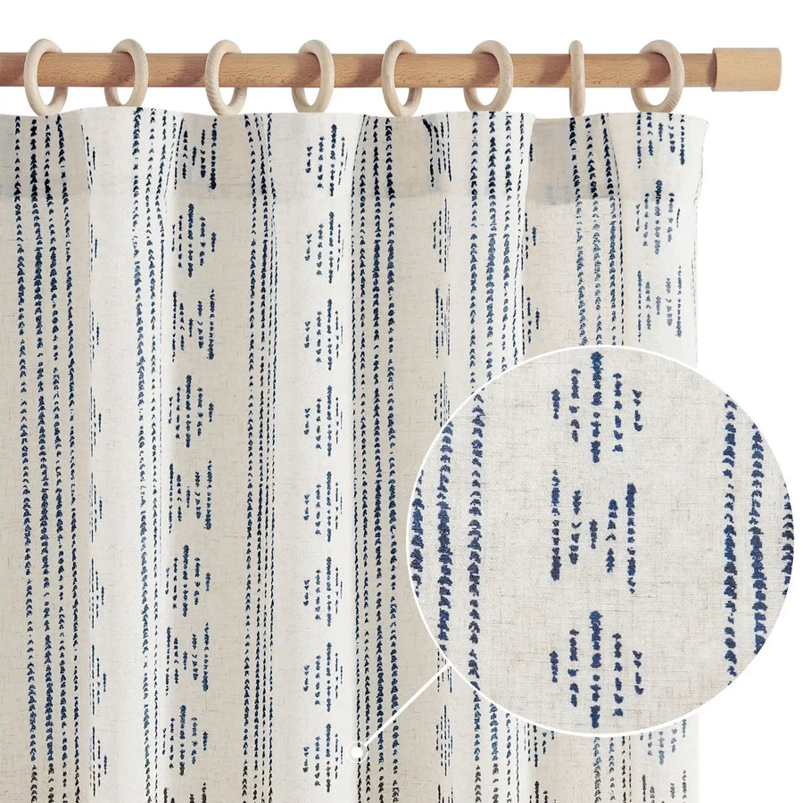 Boho Tribal Pattern 3-in-1 Linen-Blend Curtains - Jinchan Home