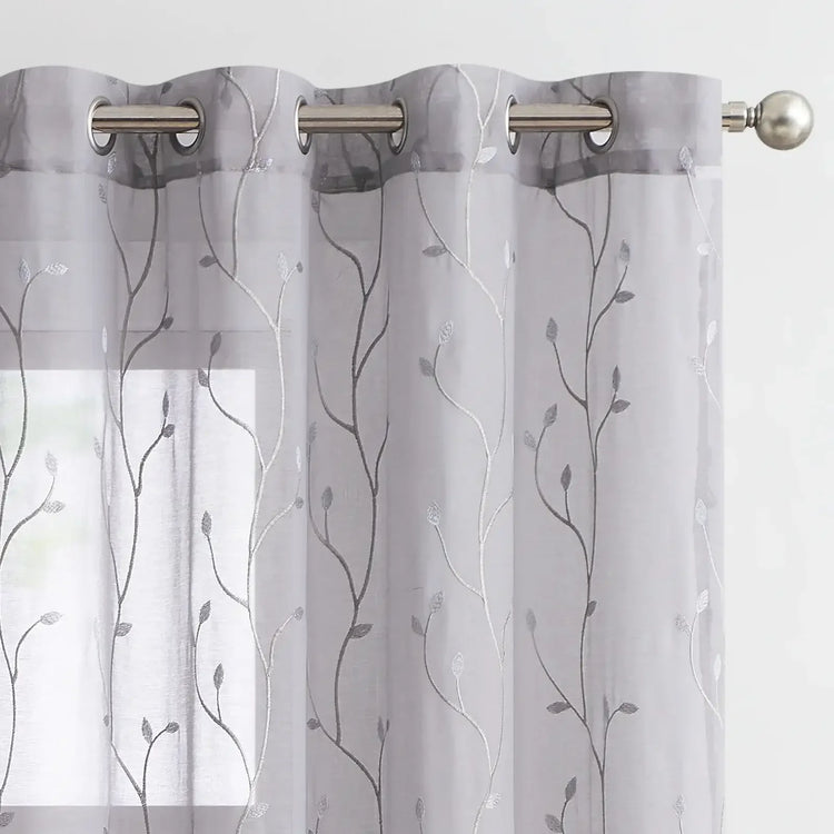 Leaf Embroidered Sheer Curtains - Jinchan Home