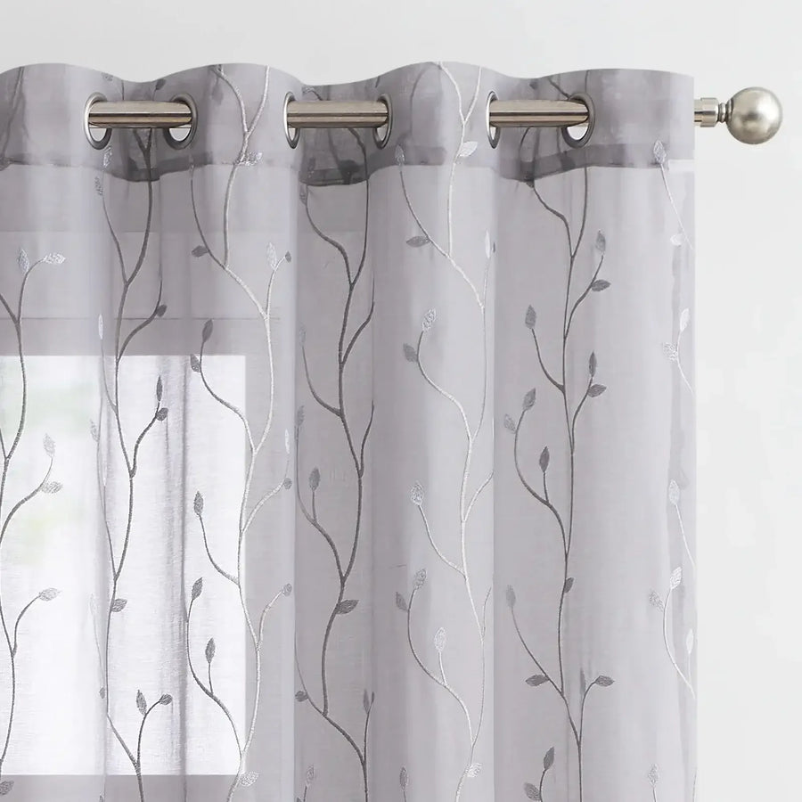 Leaf Embroidered Sheer Curtains - Jinchan Home