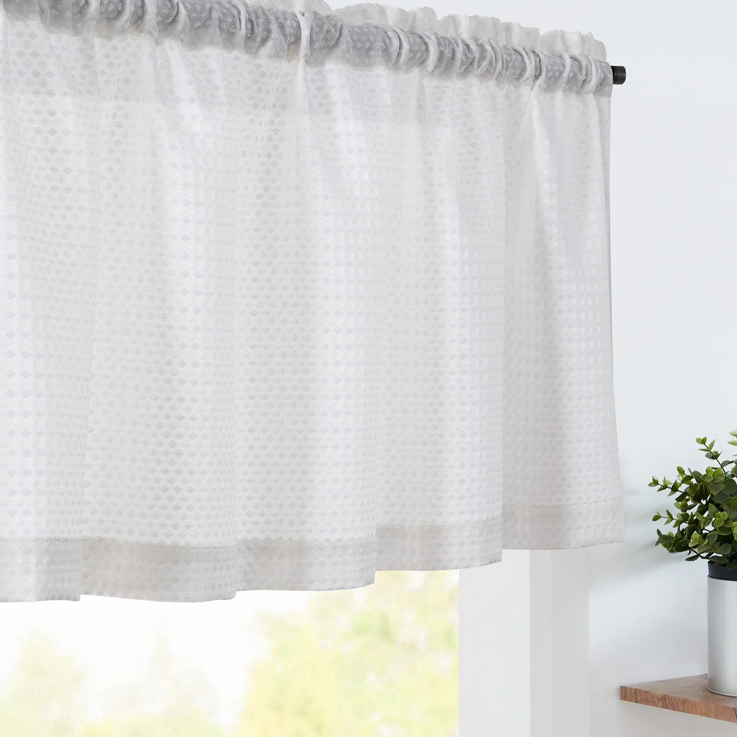 Solid Waffle Weave Rod-Pocket Valance - Jinchan Home