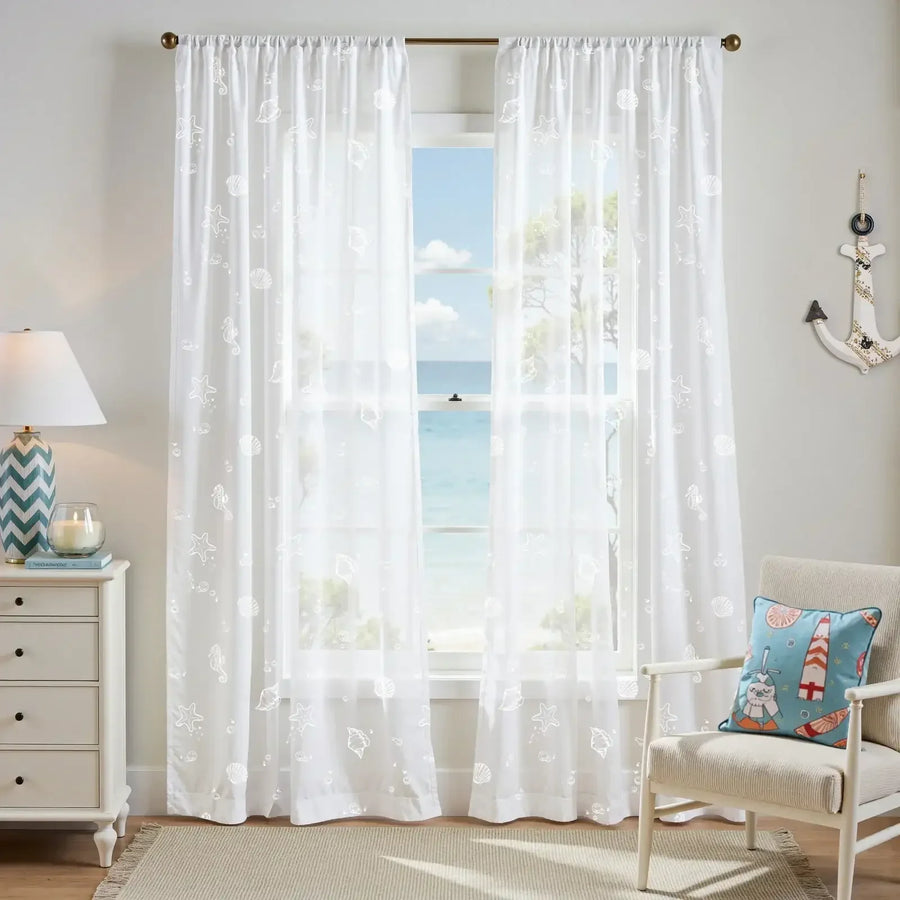 Nautical Sheer Seahorse and Shell Curtains - Jinchan Home