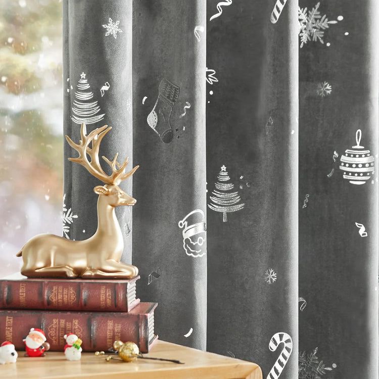 Gingerbread Man & Santa Christmas Motif Curtains - Jinchan Home