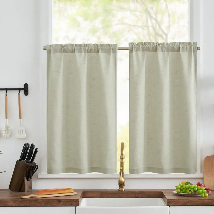 Linen Blend Solid Kitchen Curtains - Jinchan Home