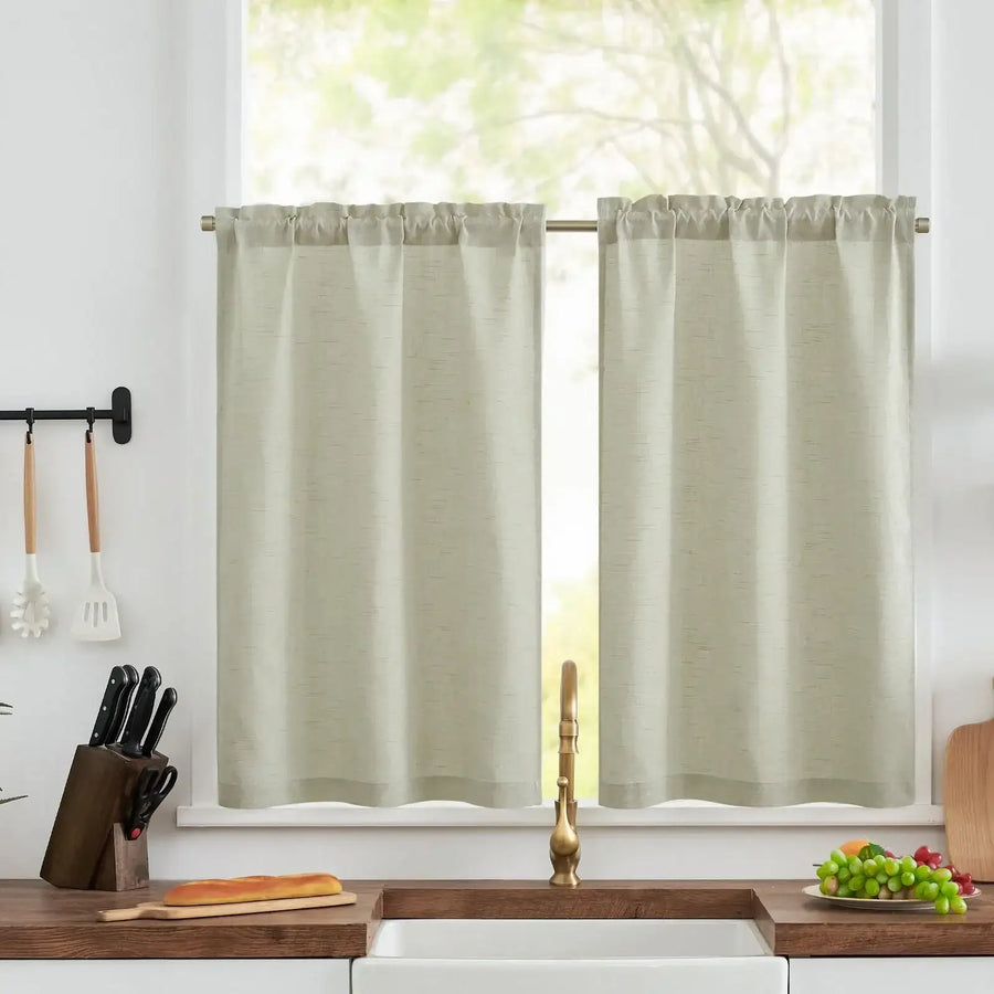 Linen Blend Solid Kitchen Curtains - Jinchan Home