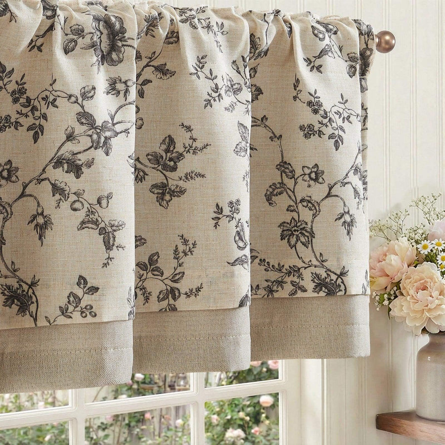 Vintage Rose Print Linen-Blend Rod Pocket Valance - Jinchan Home