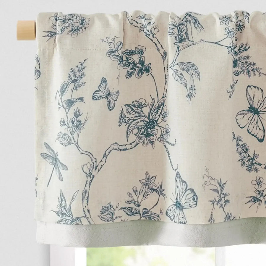 Botanical Butterfly Print Linen Valance - Jinchan Home