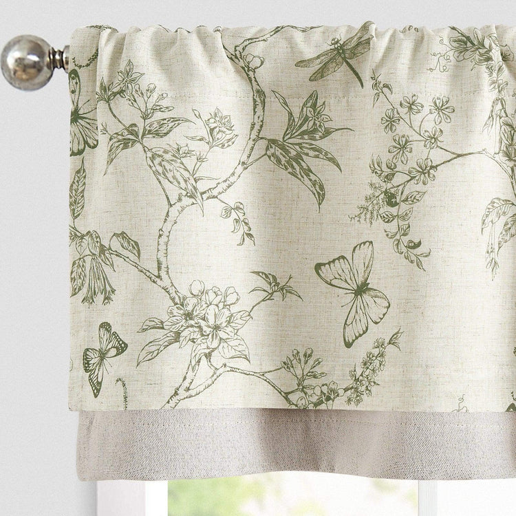 Botanical Butterfly Print Linen Valance - Jinchan Home