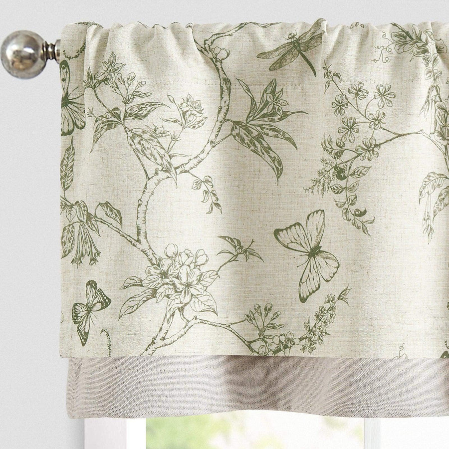 Botanical Butterfly Print Linen Valance - Jinchan Home