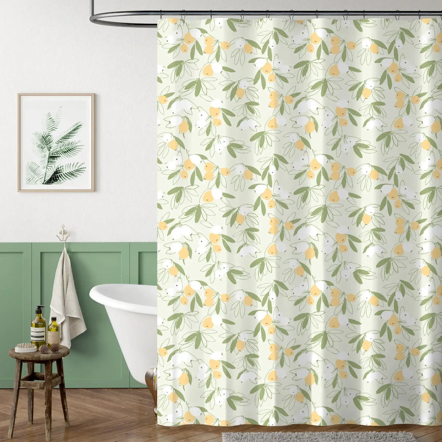 Loquat Branch & Fruit Pattern Shower Curtain - Jinchan Home