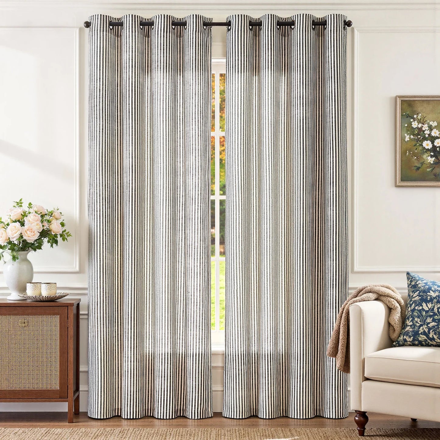Fine-Striped Linen Blend Grommet Curtains - Jinchan Home