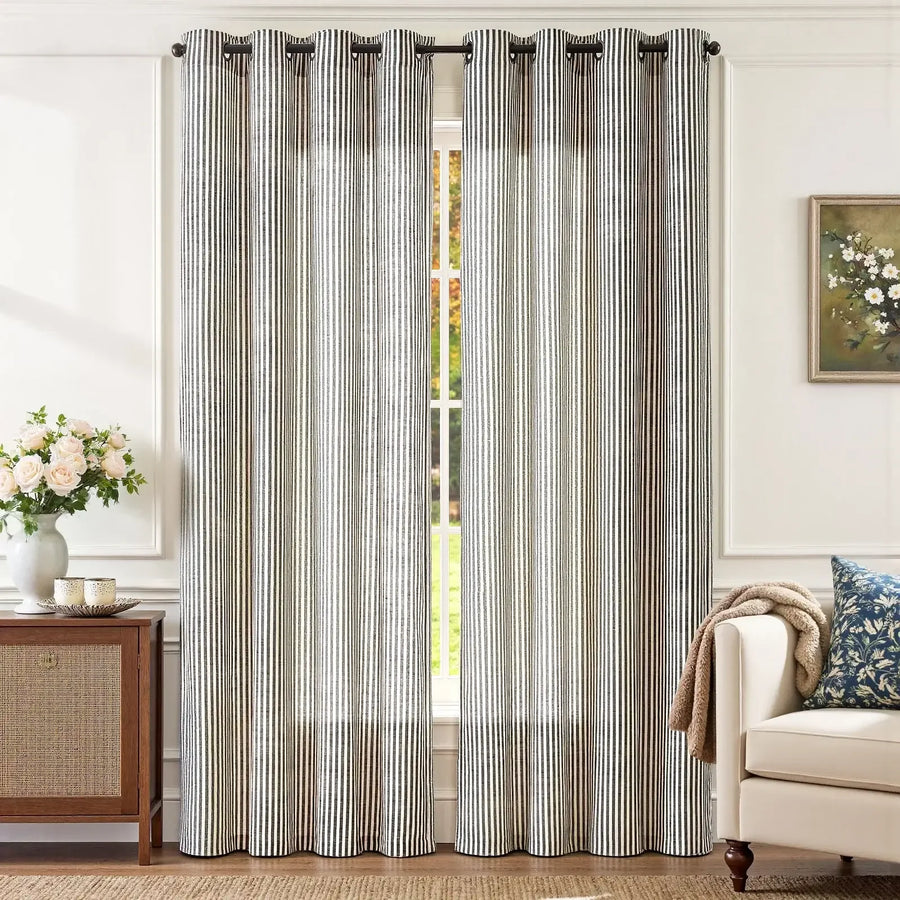 Fine-Striped Linen Blend Grommet Curtains - Jinchan Home