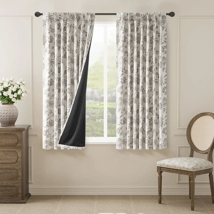 Floral Vine Pleated Korean Style Curtains - Jinchan Home