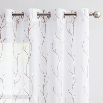 Leaf Embroidered Sheer Curtains - Jinchan Home