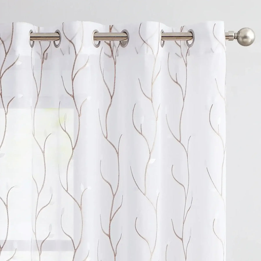 Leaf Embroidered Sheer Curtains - Jinchan Home