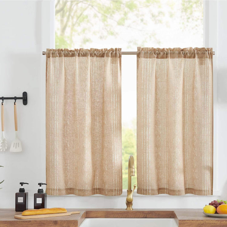 Dark Boho Stripe Linen Kitchen Curtains - Jinchan Home