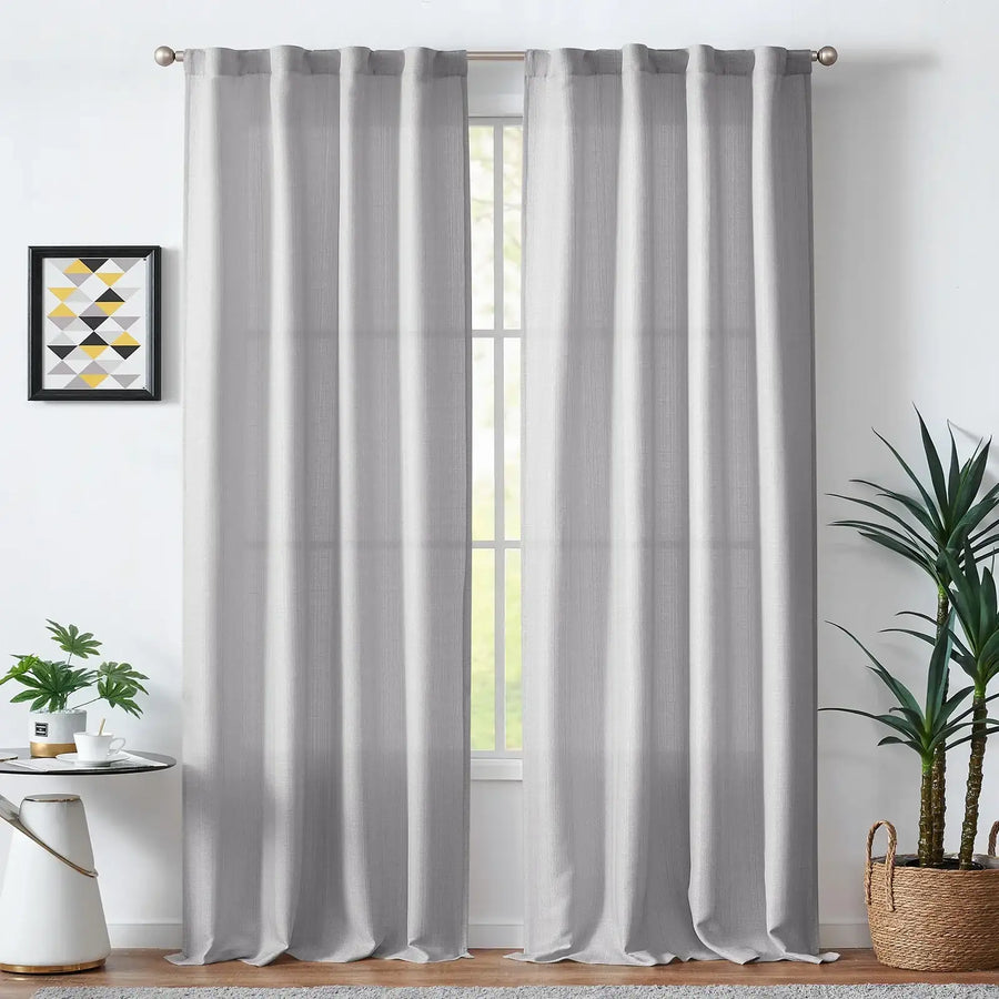 Solid Faux Linen Polyester 3-in-1 Curtains - Jinchan Home