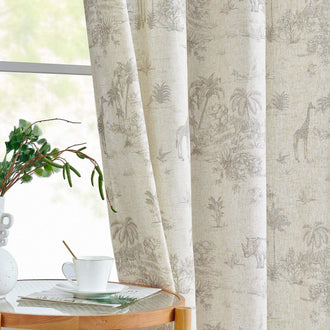 Jungle Safari Vintage Toile Print Grommet Curtains - Jinchan Home