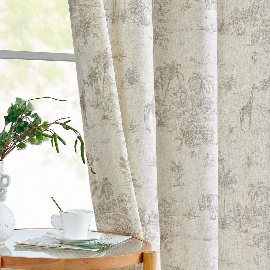 Jungle Safari Vintage Toile Print Grommet Curtains - Jinchan Home