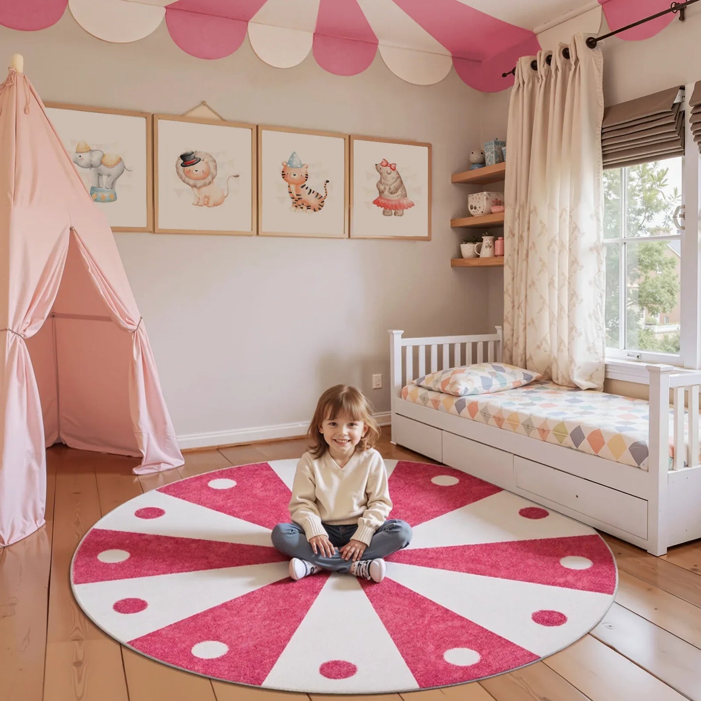 Cheerful Circle Carousel Throw Rug - Jinchan Home