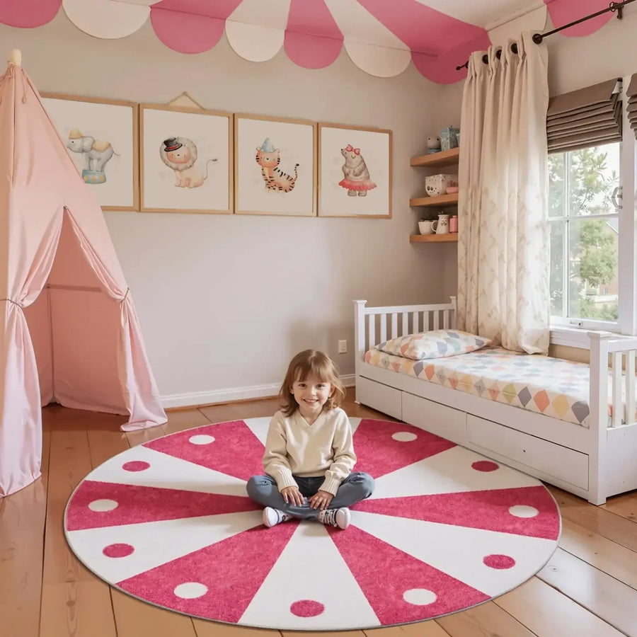 Cheerful Circle Carousel Throw Rug - Jinchan Home