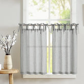 Striped Linen Blend DIY Tie-Top Kitchen Curtains - Jinchan Home