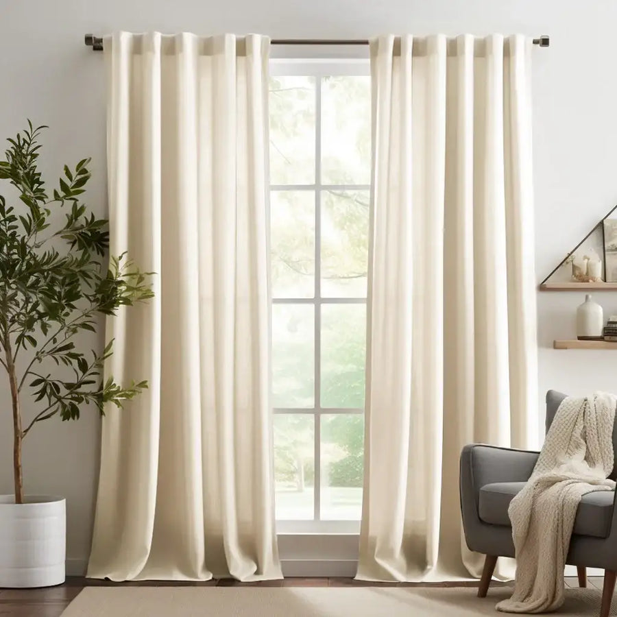 Solid Linen-Blend Flat Curtains - Jinchan Home