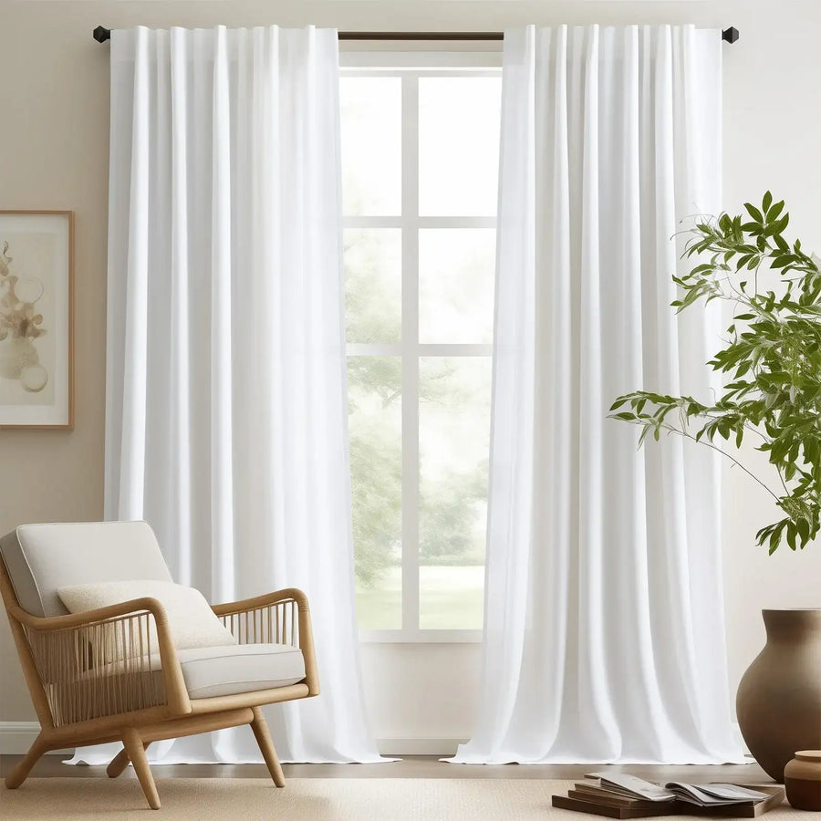 Solid Linen-Blend Flat Curtains - Jinchan Home