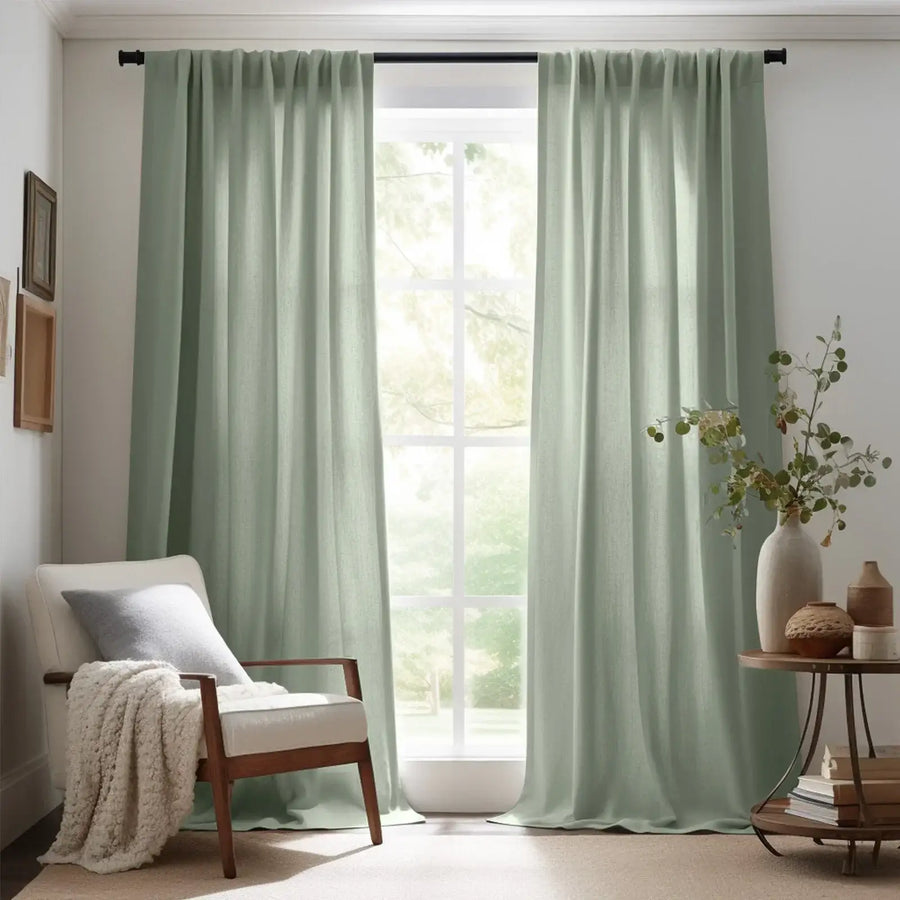 Solid Linen-Blend Flat Curtains - Jinchan Home