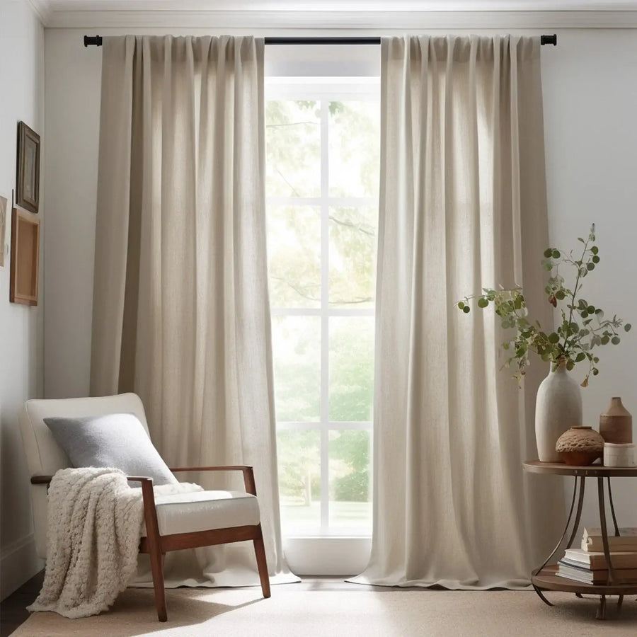 Solid Linen-Blend Flat Curtains - Jinchan Home