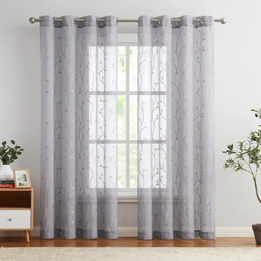 Leaf Embroidered Sheer Curtains - Jinchan Home