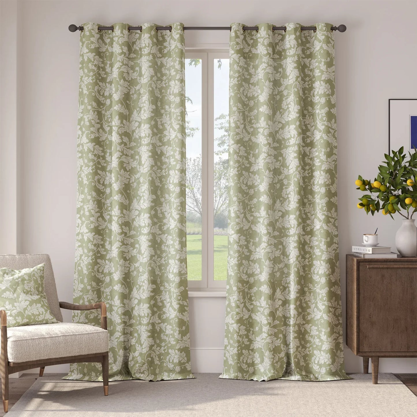 Acanthus Leaf Linen Blend Curtains - Jinchan Home