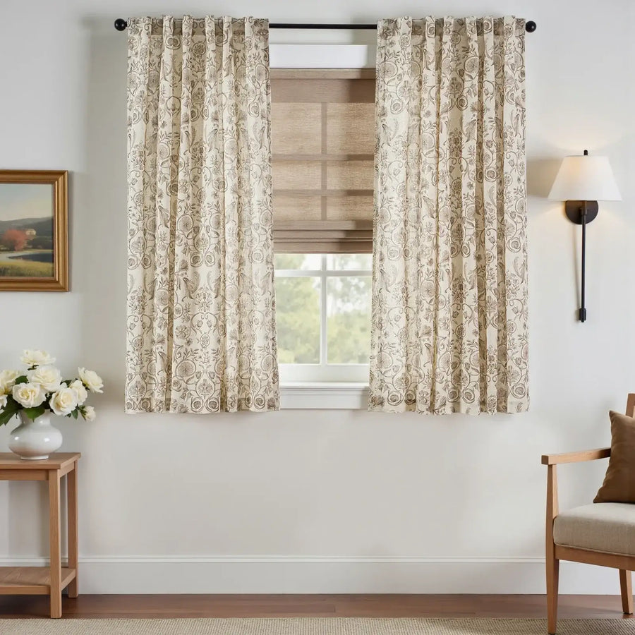 Rococo Vine Linen-Blend 3-in-1 Curtains - Jinchan Home