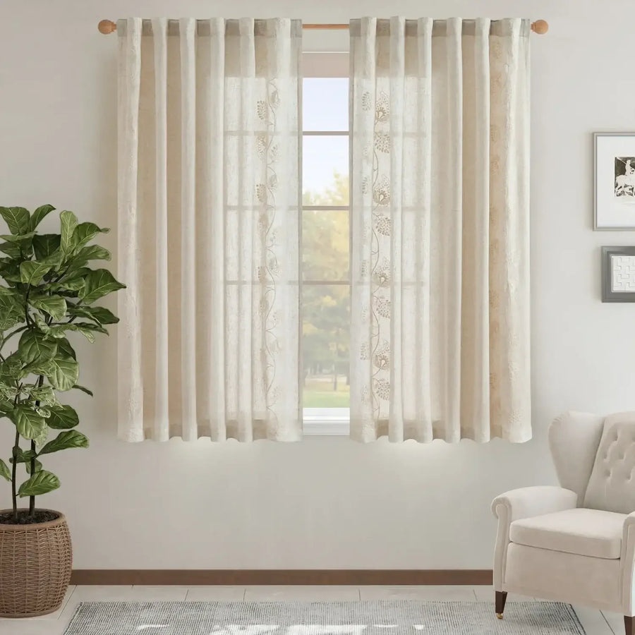 Nut Pattern Embroidered 3-in-1 Rod Pocket Curtains - Jinchan Home