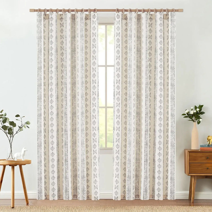 Boho Tribal Pattern 3-in-1 Linen-Blend Curtains - Jinchan Home