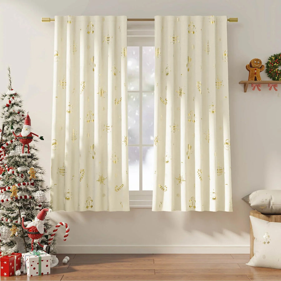 Gingerbread Man & Santa Christmas Motif Curtains - Jinchan Home