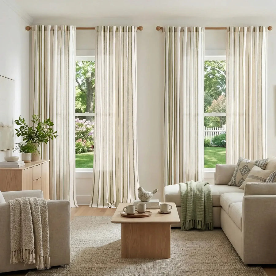 Shadow Stripe Linen Blend Curtains - Jinchan Home