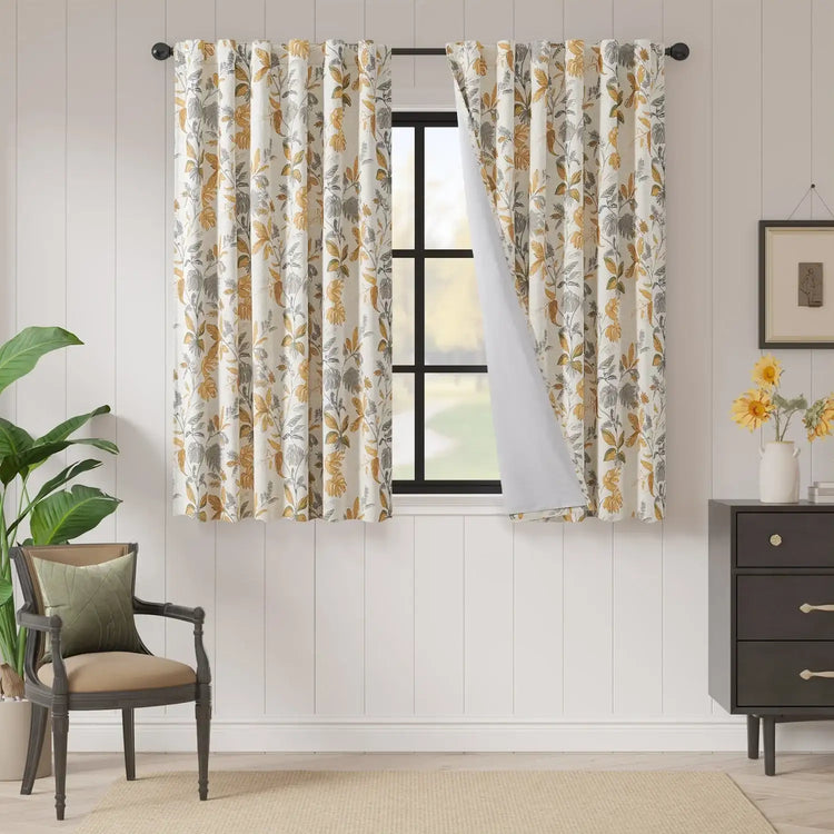 Leaf Pattern Linen-Blend 3-in-1 Curtains - Jinchan Home