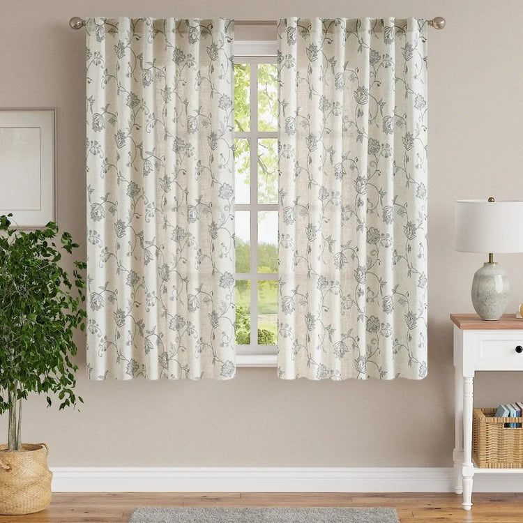 Poly-Linen Cross-Textured Iris Printed Curtains - Jinchan Home