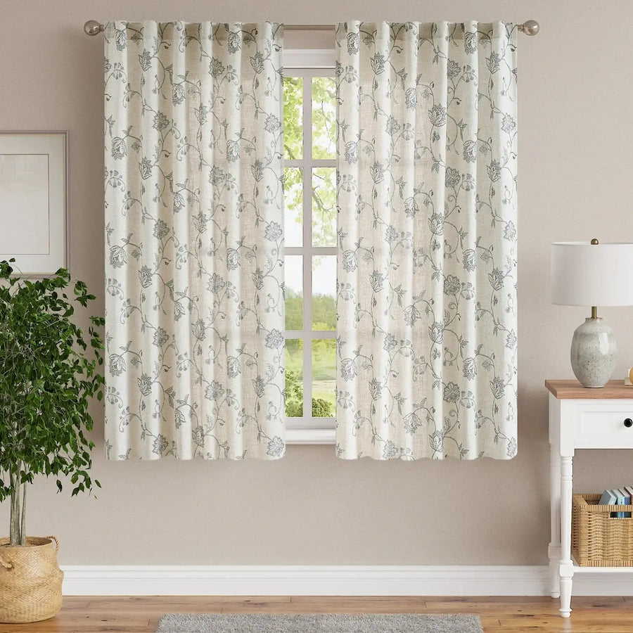 Poly-Linen Cross-Textured Iris Printed Curtains - Jinchan Home