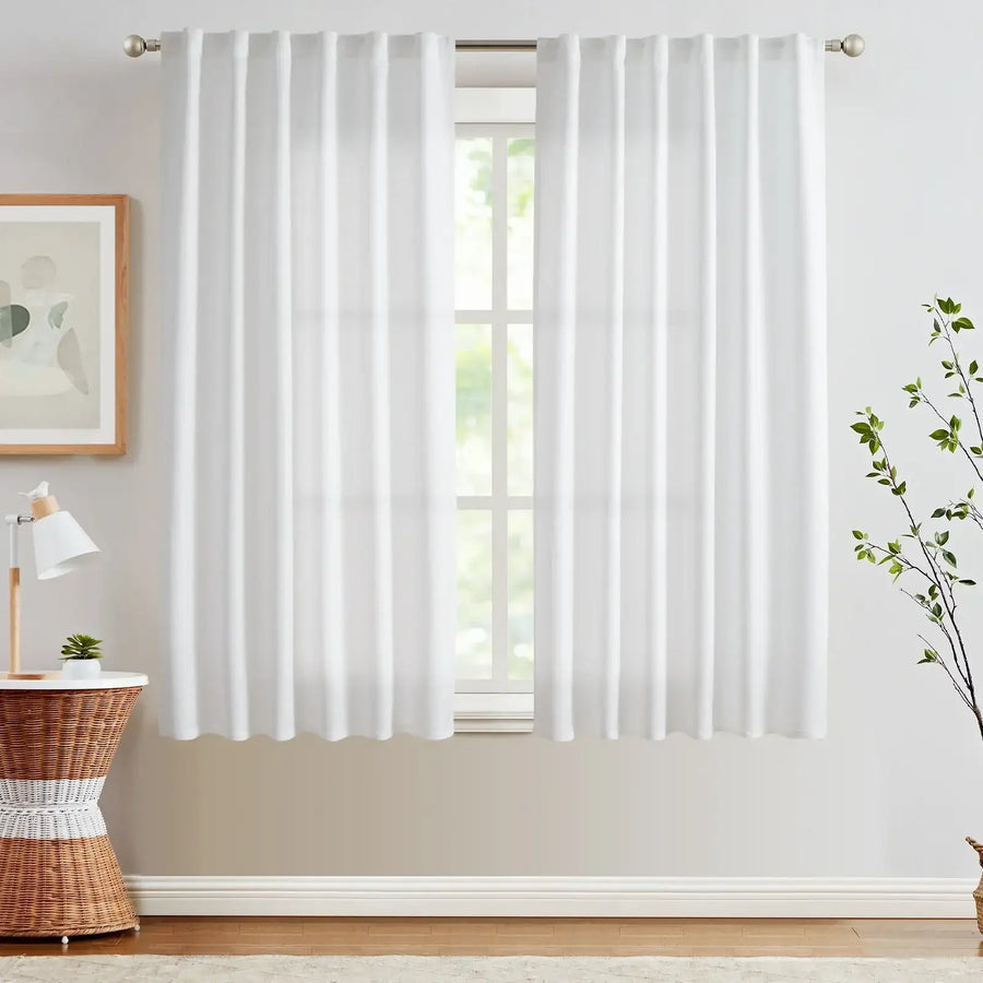 Solid Faux Linen Polyester 3-in-1 Curtains - Jinchan Home