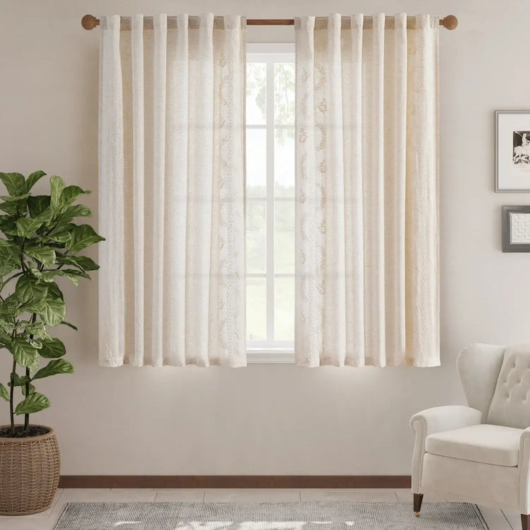 Embroidered Vine Floral Linen Curtains - Jinchan Home