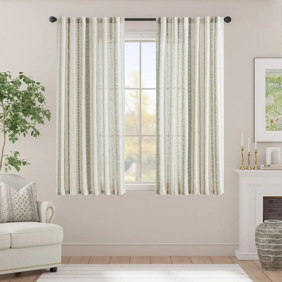 Cross Ripple Print Linen Blend 3-in-1 Curtains - Jinchan Home