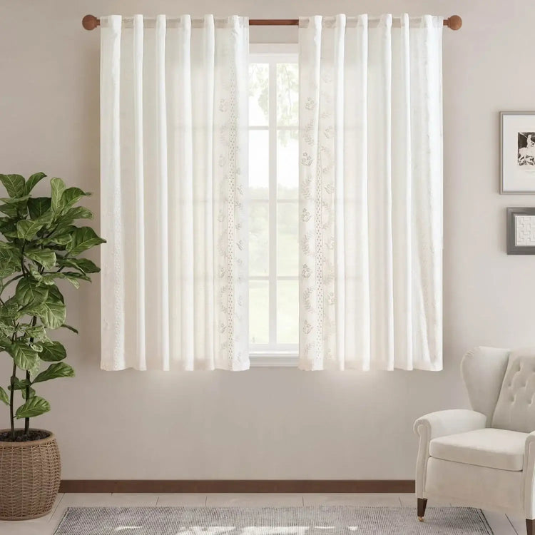 Embroidered Vine Floral Linen Curtains - Jinchan Home
