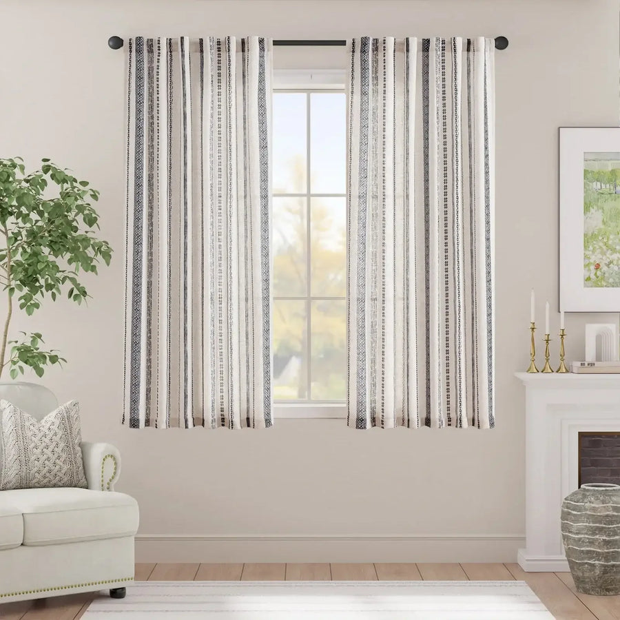 Cross Ripple Print Linen Blend 3-in-1 Curtains - Jinchan Home