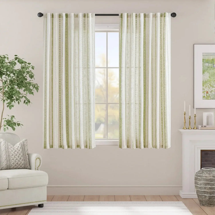 Cross Ripple Print Linen Blend 3-in-1 Curtains - Jinchan Home